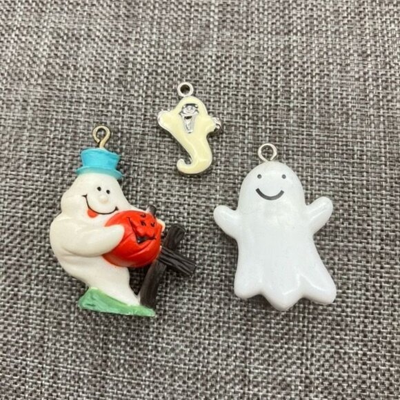 Independent Jewelry - Halloween Pendant Charms Lot Ghost Jack O Lantern Silver Cream White Orange Blue